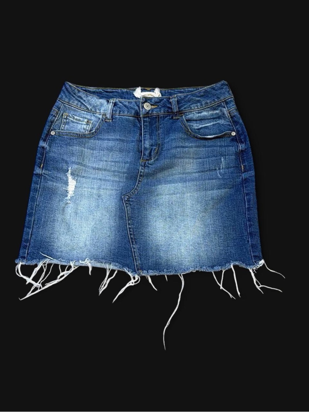Altar’d State Denim Distressed Frayed Hem Mini Skirt - Blue